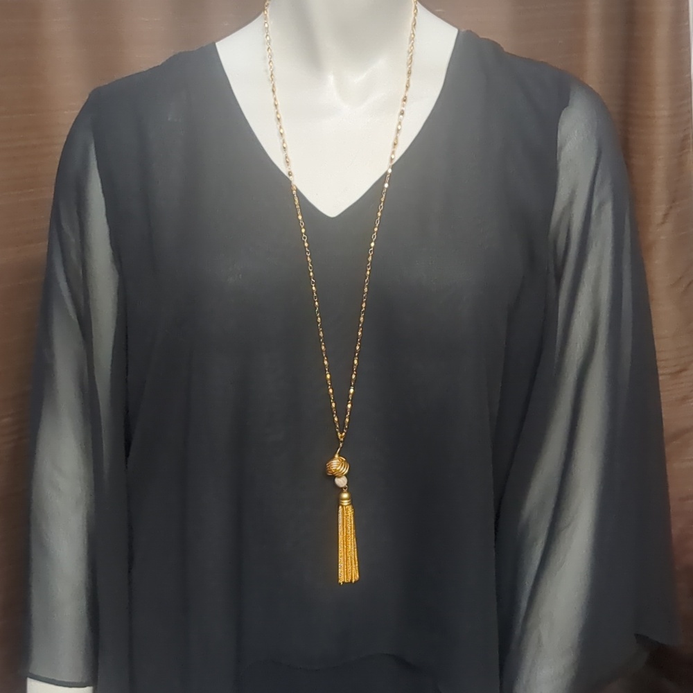 Anne Klein vintage Long Gold Tassel Pendant Necklace for Women